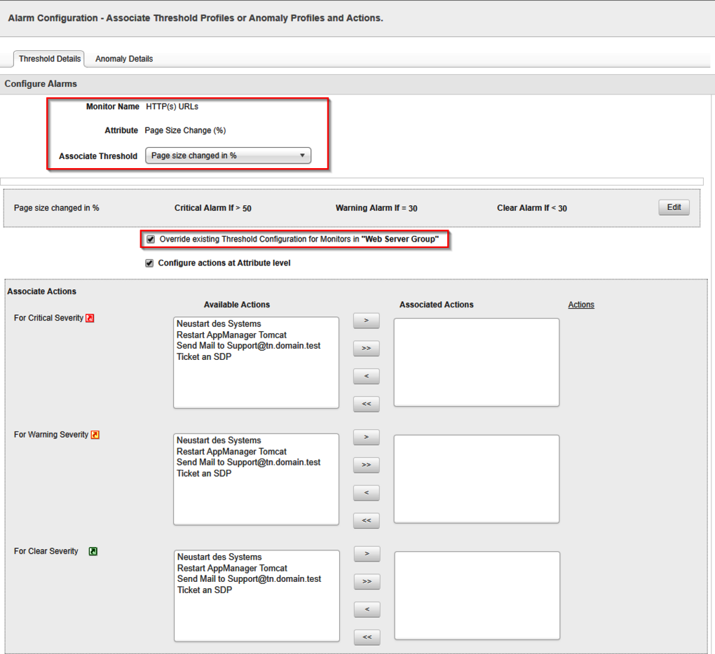 Schwellwerte zu Monitorgruppe zurodnen Attributsebene in Applications Manager