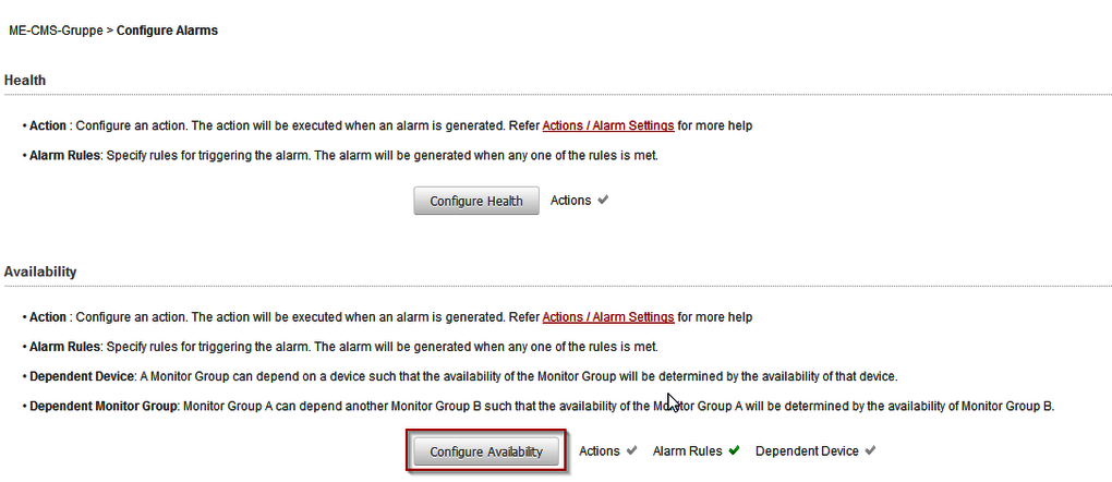 Abhängigkeit in Monitorgruppe - Verfügbarkeit konfigurieren mit Applications Manager
