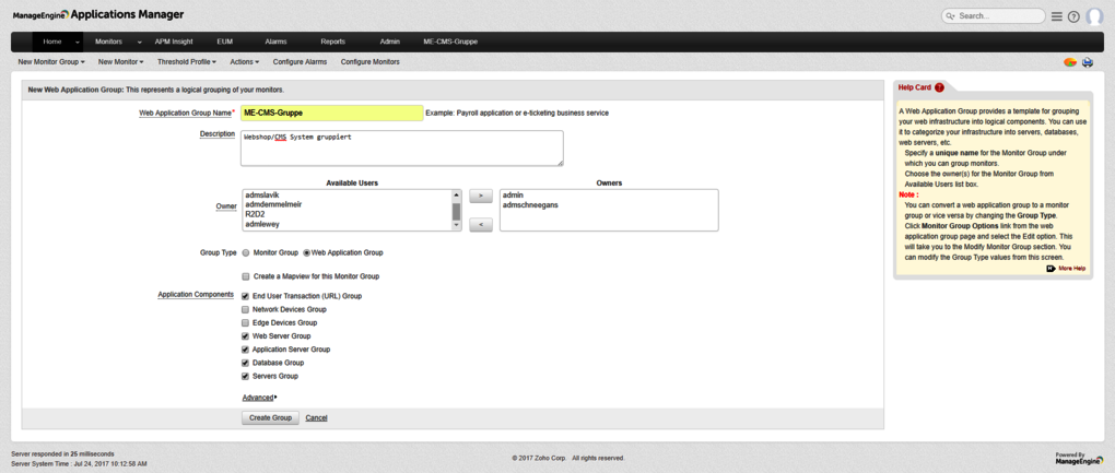 Anwendungen gruppieren in Applications Manager Fullview