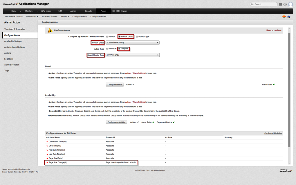 Schwellenwerte zu Monitorgruppe zuordnen in Applications Manager