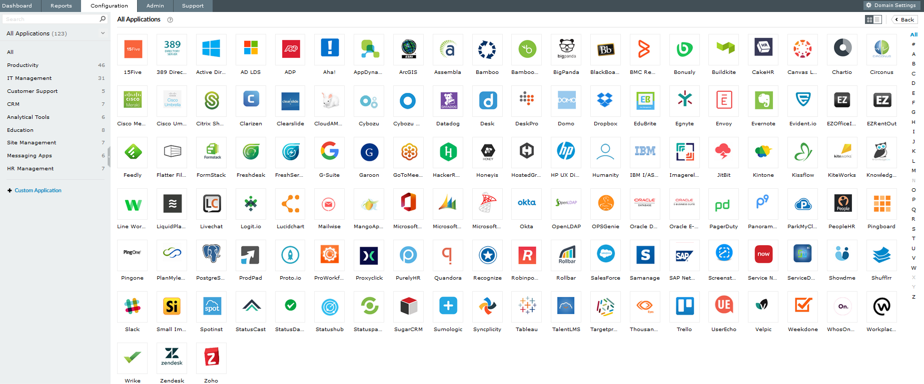 Screenshot AD360: SSO-Anwendungen Screenshot AD360: SSO-Anwendungen