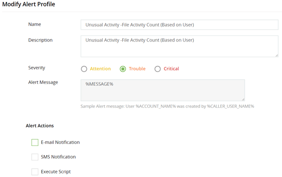 Screenshot ADAudit Plus: Konfiguration Alarmprofile
