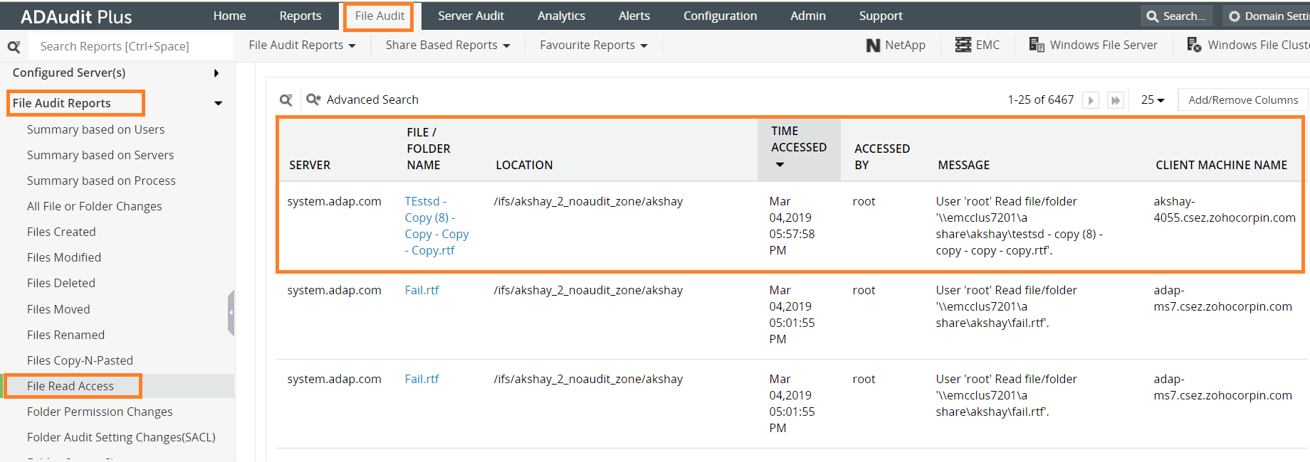ADAudit Plus: File Read Access Report