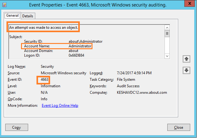 Active Directory: Event ID 4663