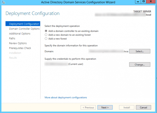 Screenshot Active Directory Domain Services – Deployment Configuration