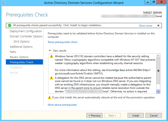 Screenshot Active Directory Domain Services – Prerequisites Check