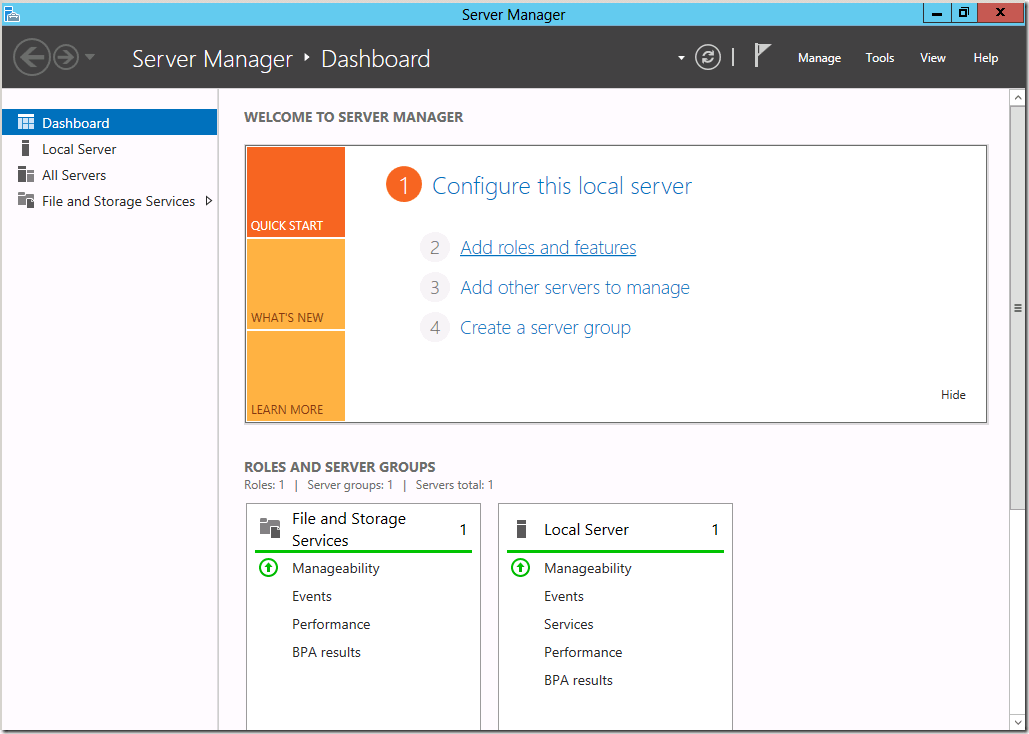 Screenshot Active Directory Domain Services: Server Manager Dashboard