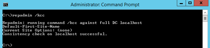 Screenshot Command Prompt „ repadmin /kcc”