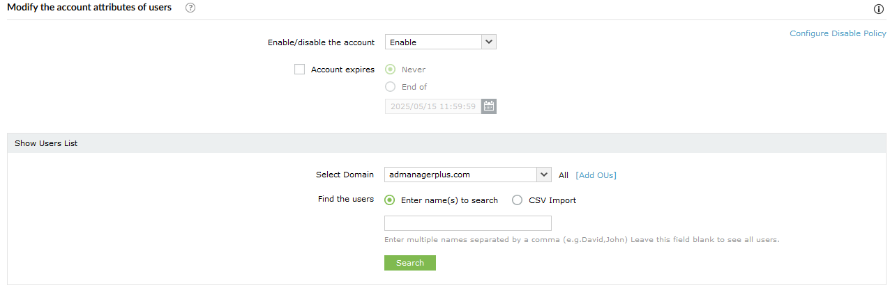 Screenshot ADManager Plus: Benutzer aktivieren 
