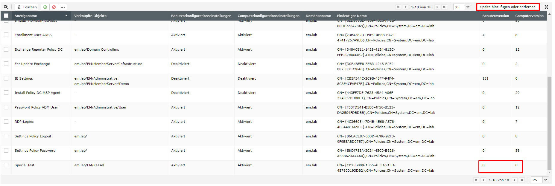 Screenshot ADManager Plus: Leere GPOs