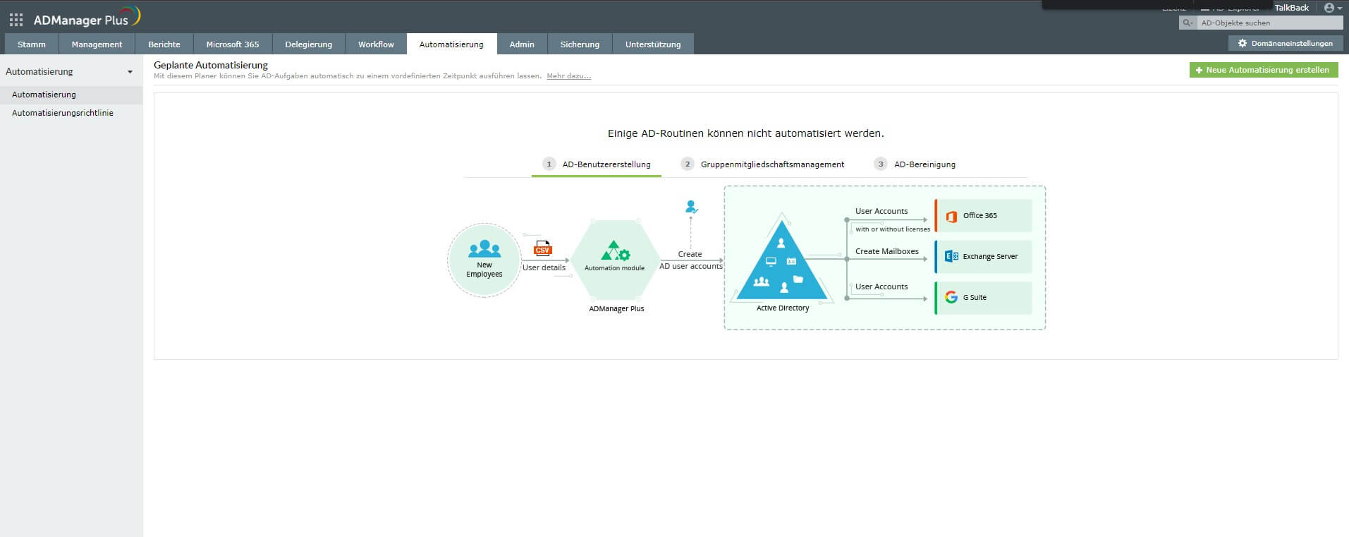 Screenshot ADManager Plus: AD-Änderungen automatisieren
