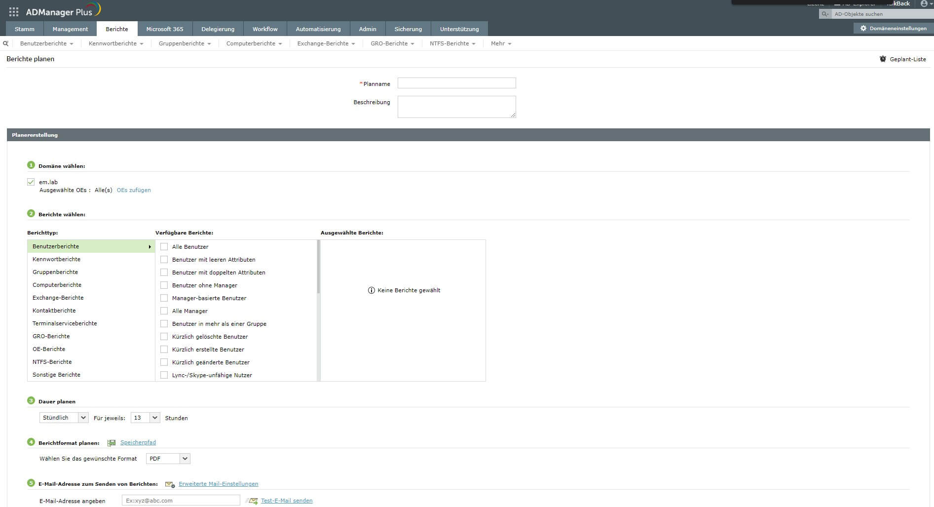 Screenshot ADManager Plus: automatisierte AD-Reports