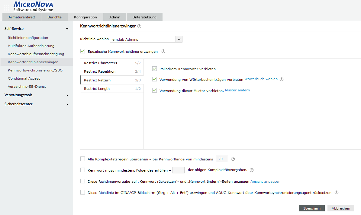 Screenshot ADSelfService Plus: Kennwortrichtlinienerzwinger