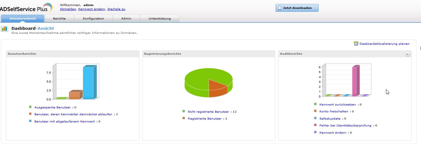 Screenshot ADSelfService Plus: Dashboard