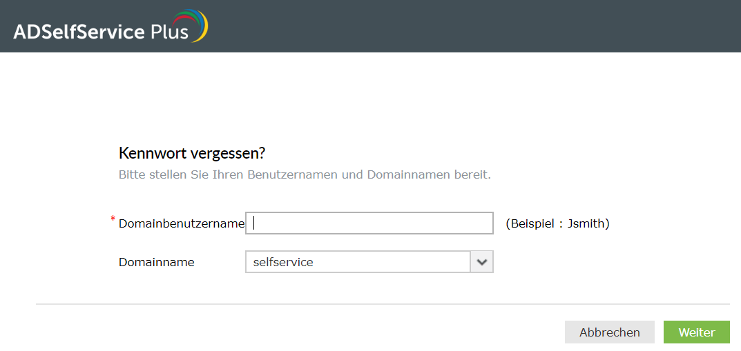 Screenshot ADSelfService Plus: Password-Reset durch den Anwender