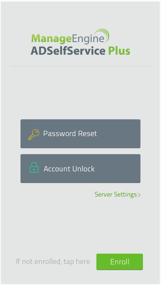 Screenshot ADSelfService Plus App: Schritt 1: Anmeldung