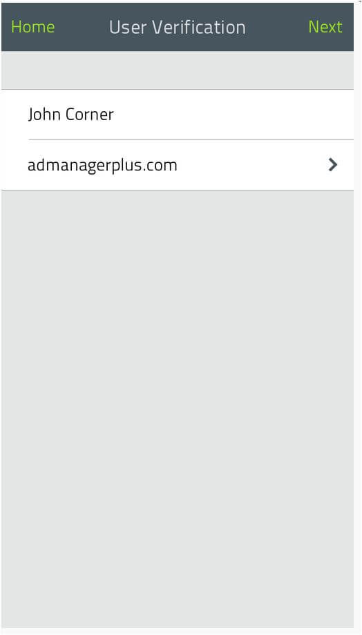 Screenshot ADSelfService Plus App: Schritt 3: Eingabe der Benutzerdaten