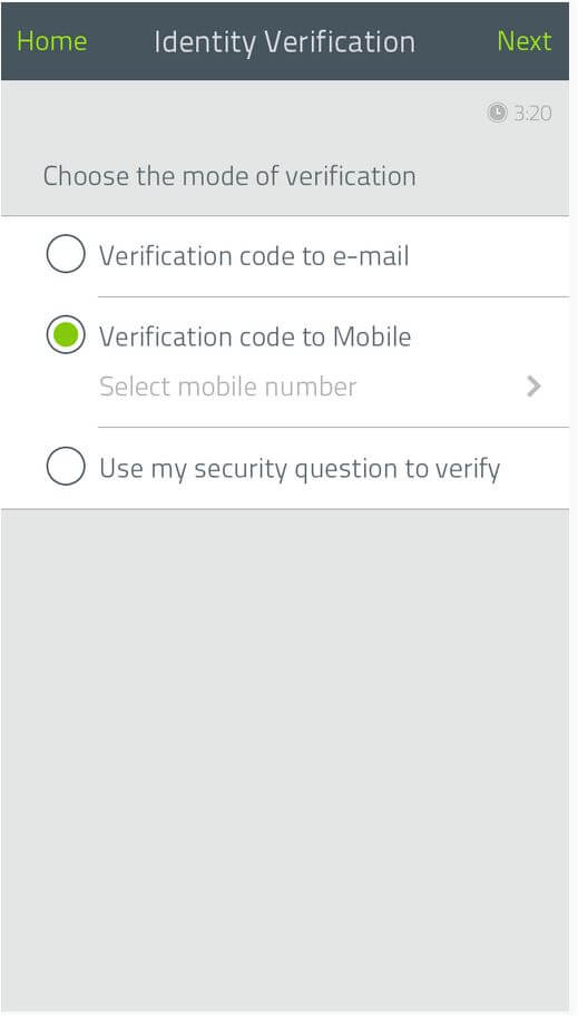 Screenshot ADSelfService Plus App: Schritt 4: Auswahl des Verifizierungsverfahrens