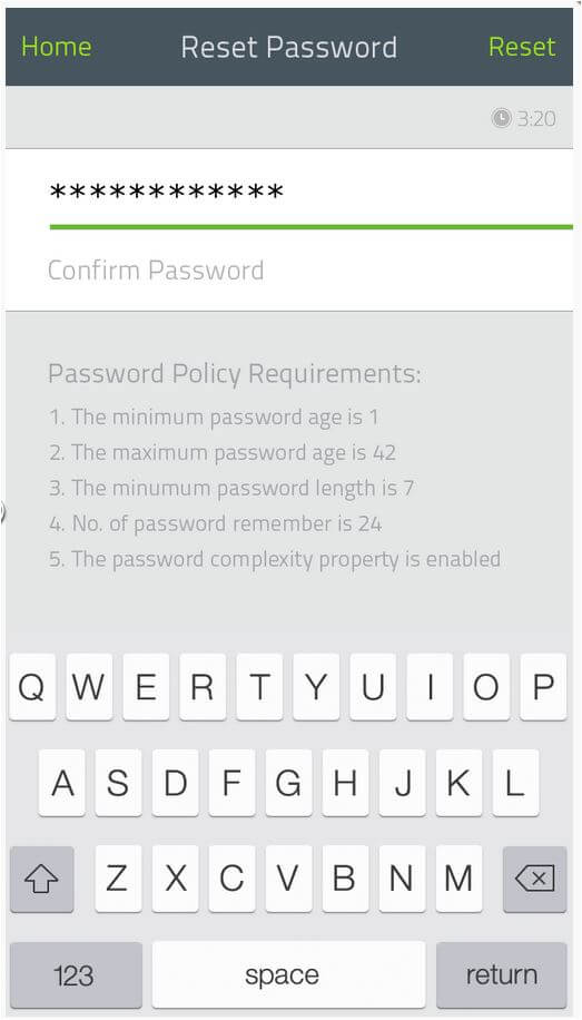 Screenshot ADSelfService Plus App: Schritt 6: Neues Passwort festlegen