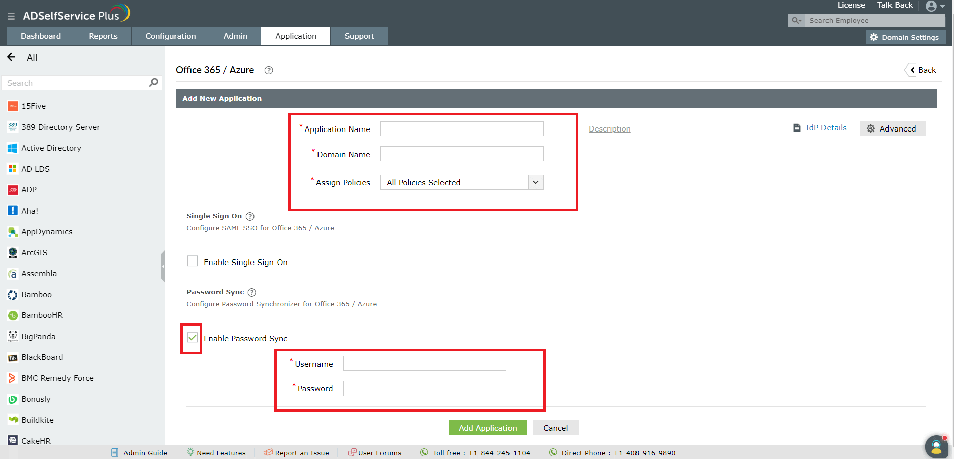 Screenshot ADSelfService Plus: Passwortsynchronisation für Office365 konfigurieren Teil 2