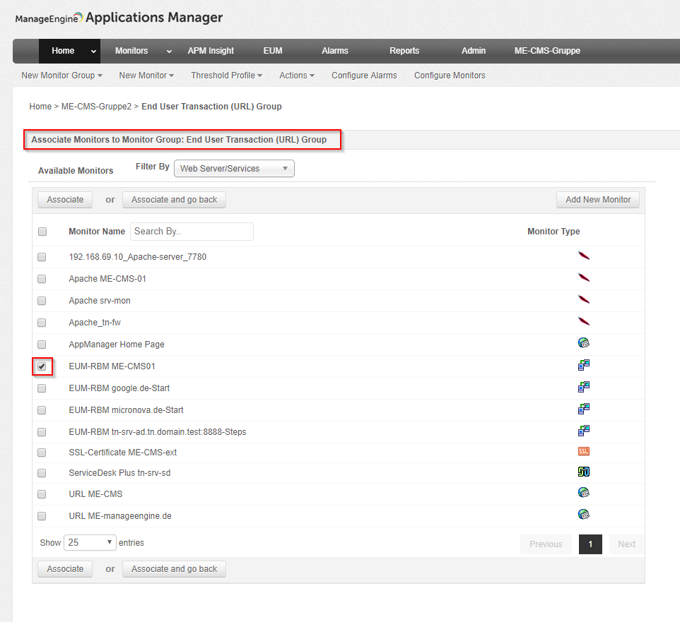 Gruppe anlegen und Monitore hinzufügen in Applications Manager - Schritt 2