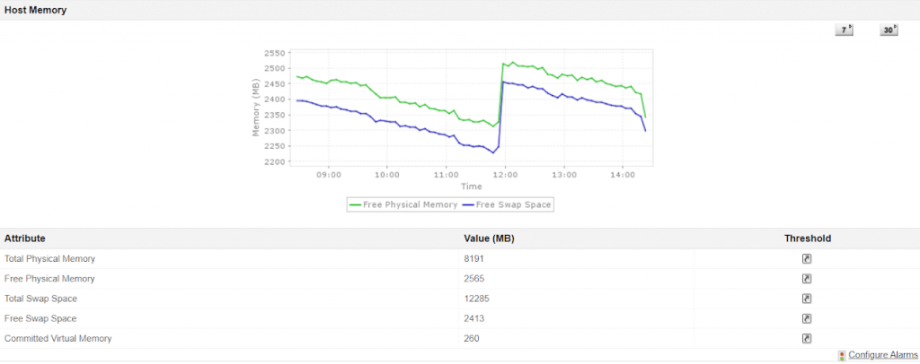 Screenshot Applications Manager: Monitoring des Java Host Memory
