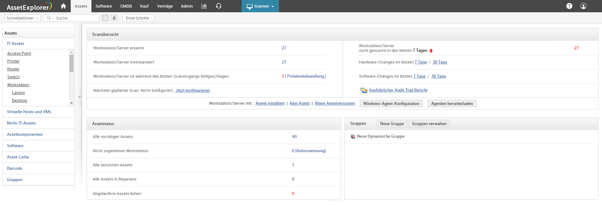 Screenshot AssetExplorer: Scan-Übersicht