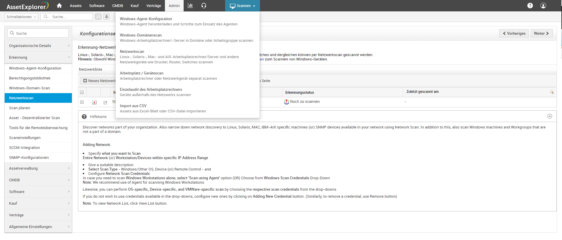 Screenshot AssetExplorer: Automatischer IT-Asset-Scan