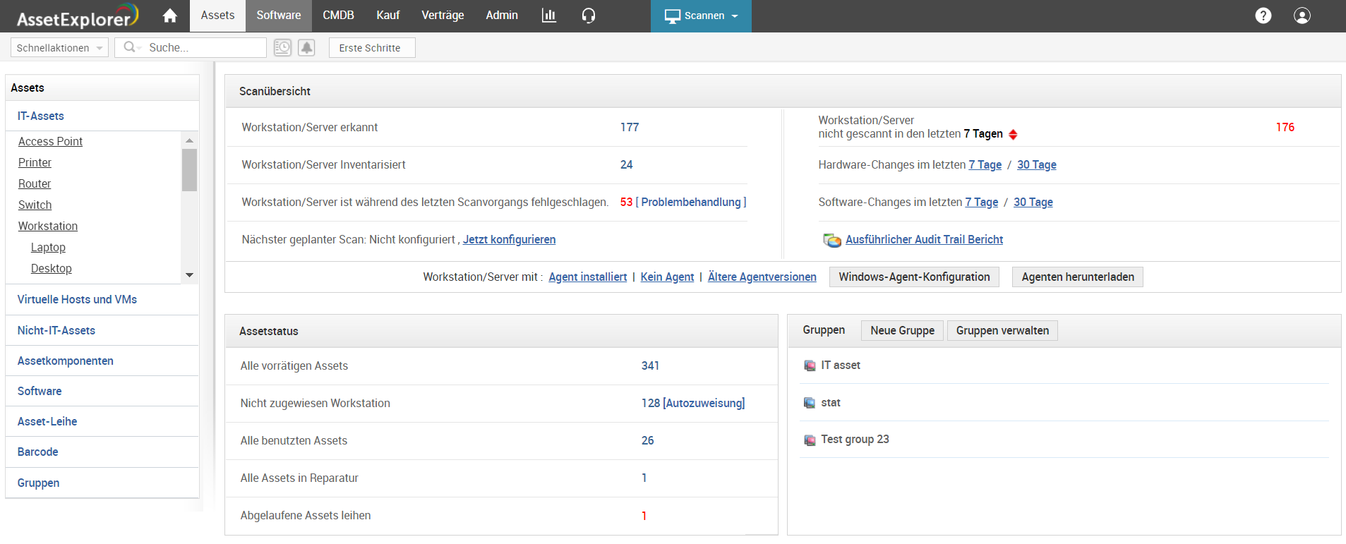 Screenshot AssetExplorer: Übersicht IT-Assets