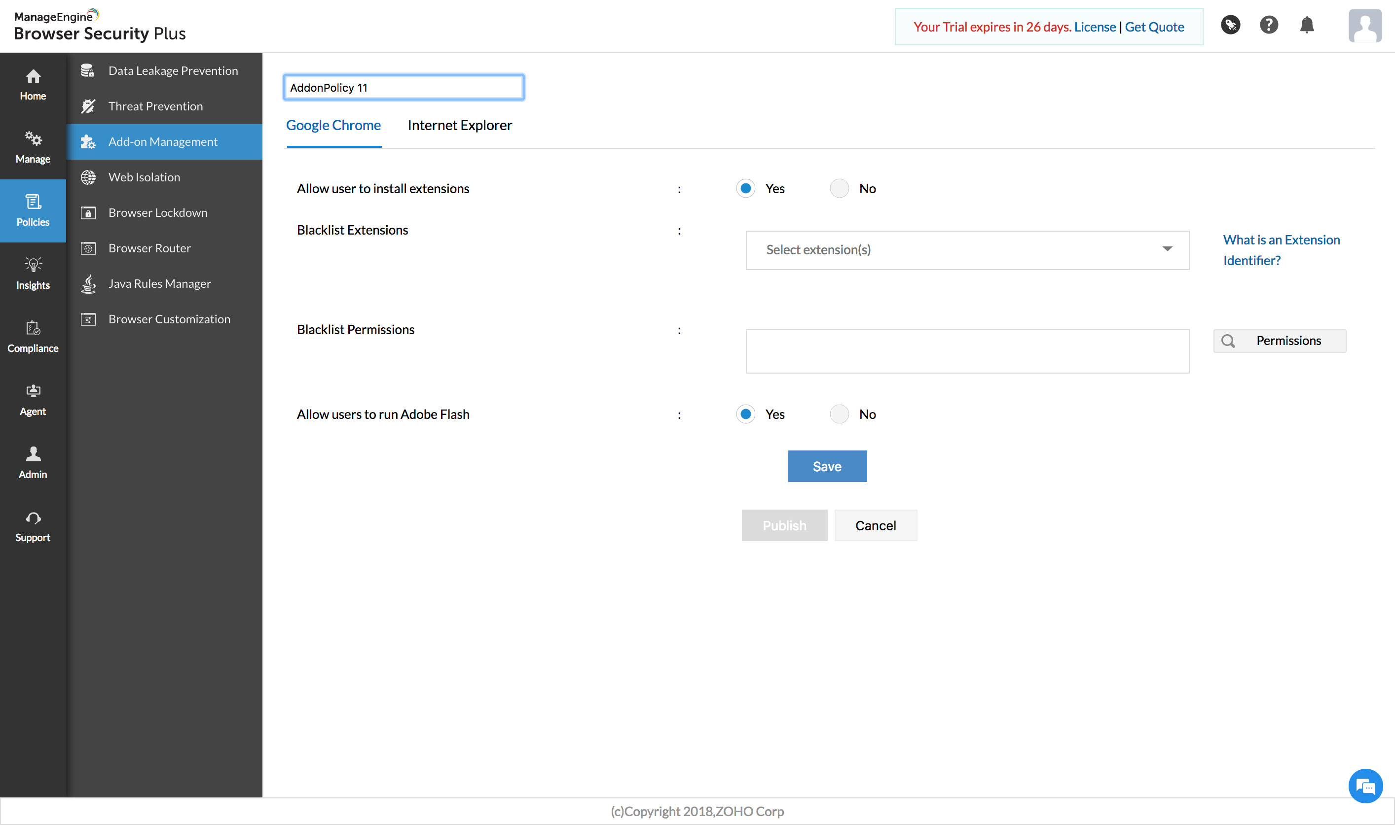 Screenshot Browser Security Plus: Browser-Add-on-Management im Browser Security Plus einrichten
