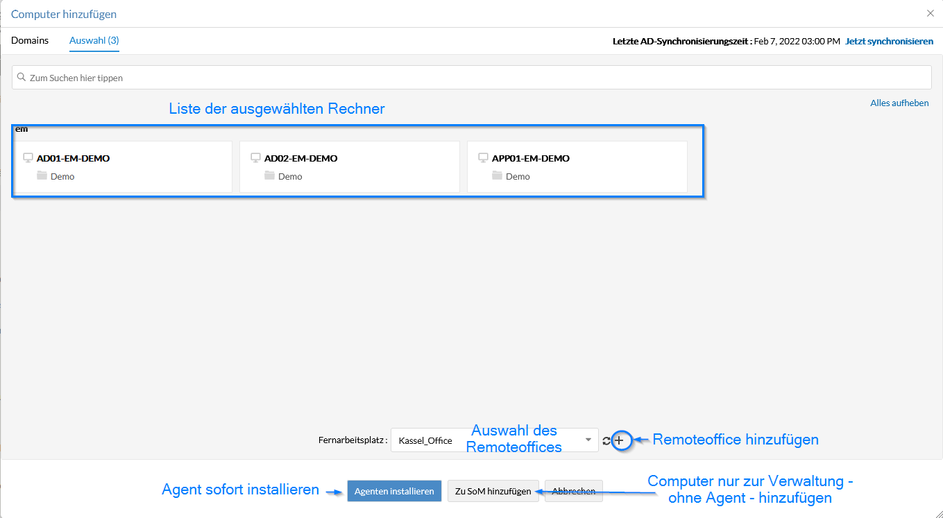 Screenshot Endpoint Central: Agent auf Computern installieren