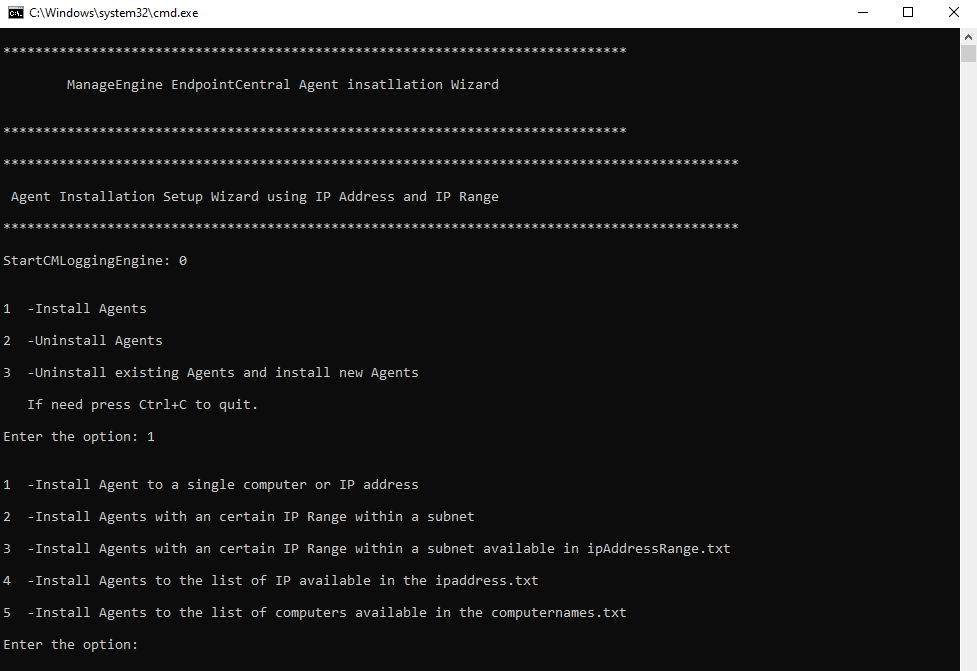 Screenshot Endpoint Central: Installation des Endpoint Central Agents über IP-Adressen und IP-Bereiche