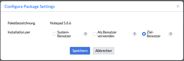 Screenshot Endpoint Central: Paketeinstellungen im Self-Service-Portal festlegen 