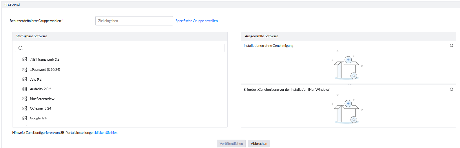 Screenshot Endpoint Central: Software im Self-Service-Portal bereitstellen 