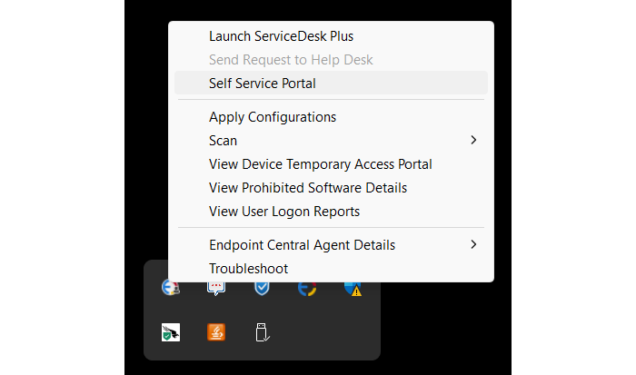 Screenshot Endpoint Central: Self-Service-Portal im Agent starten