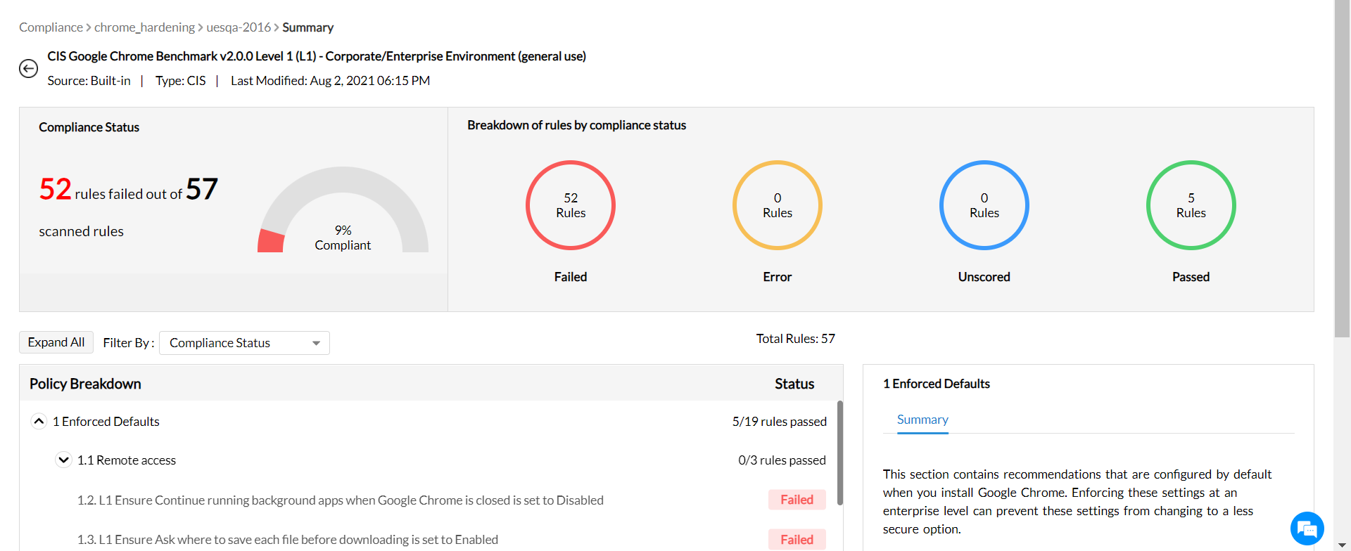 Screenshot Endpoint Central: Richtlinienansicht 
