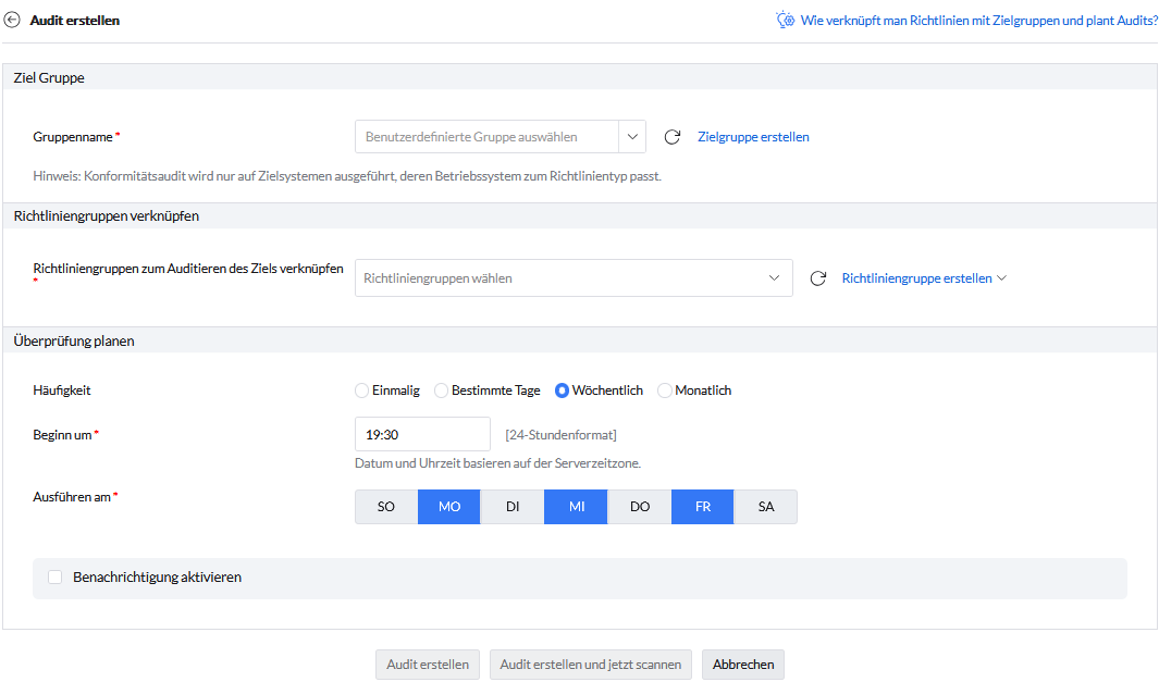 Screenshot Endpoint Central: Compliance-Audit planen 