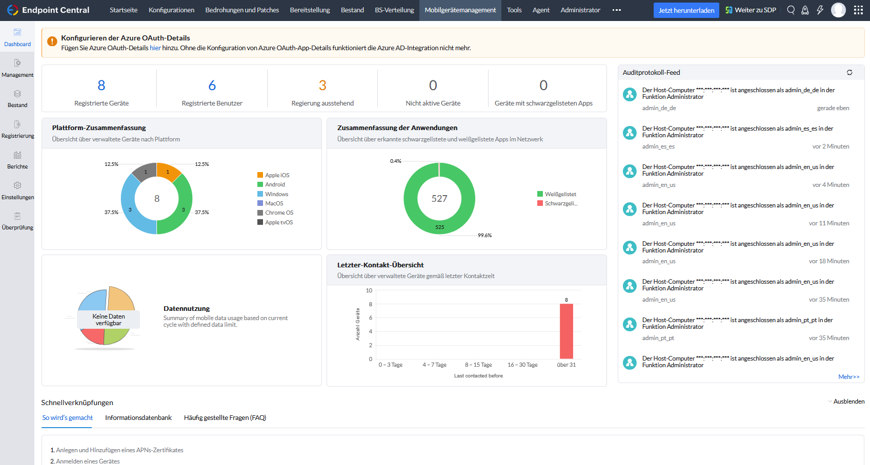 Screenshot Endpoint Central: Mobile Device Management Dashboard