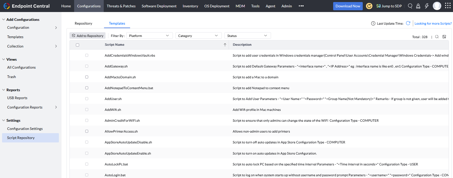 Screenshot Endpoint Central: Script Repository 