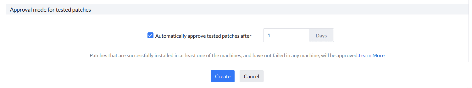 Screenshot Endpoint Central: Freigabeoptionen für getestete Patches