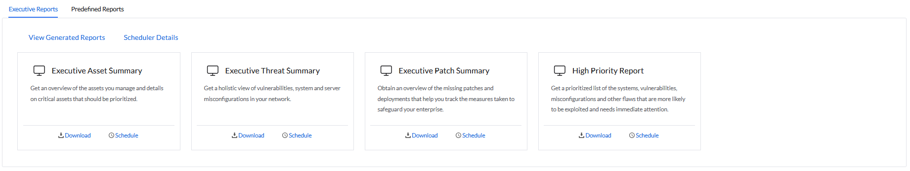 Screenshot Endpoint Central: Executive Reports zu Threats und Patches