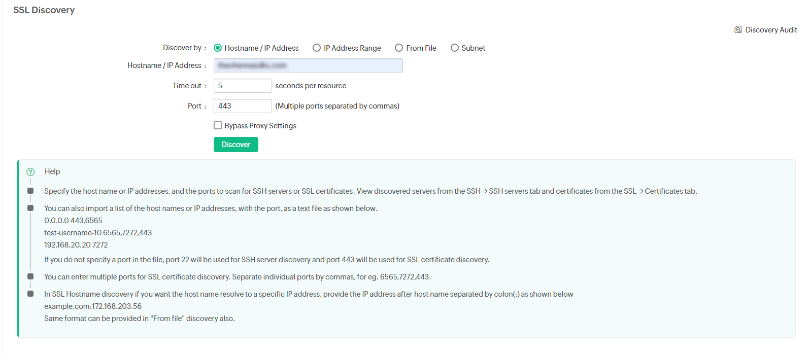 Screenshot Key Manager Plus: Manuelles SSL-Discovery konfigurieren