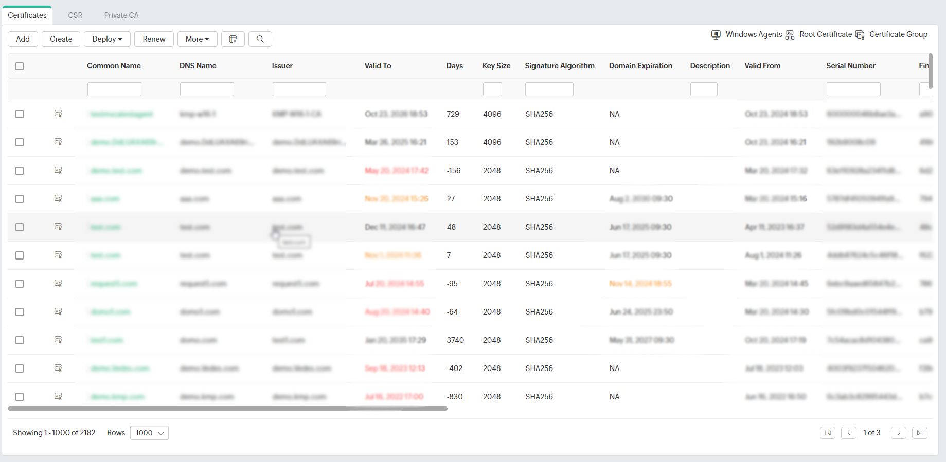 Screenshot Key Manager Plus: Zentrales Repository für SSL-Zertifikate