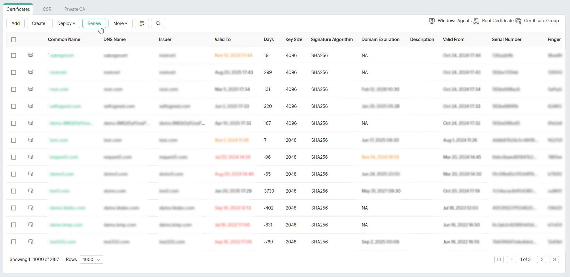 Screenshot Key Manager Plus: SSL-Zertifikat erneuern