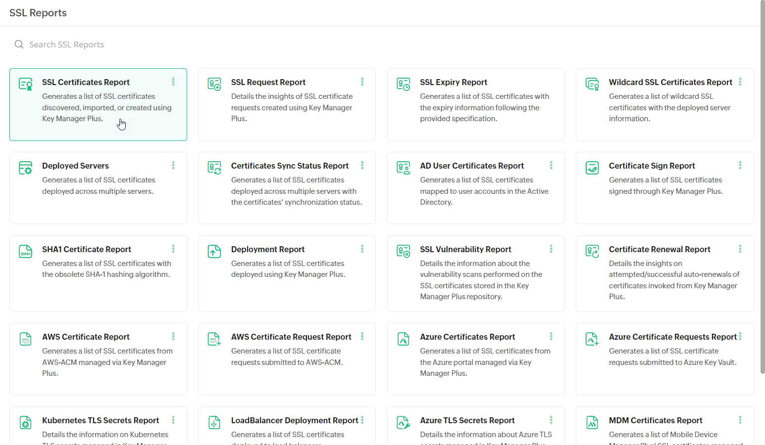 Screenshot Key Manager Plus: SSL Certificate Reports
