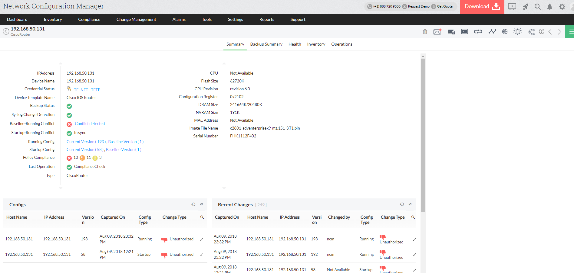 Screenshot Network Configuration Manager: Gerätedetails