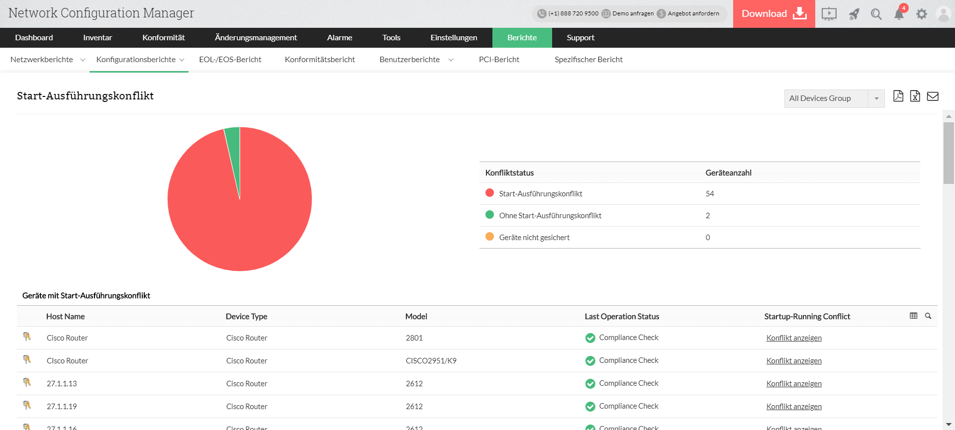 Screenshot Network Configuration Manager: Übersicht aller funktionierenden Konfigurationen