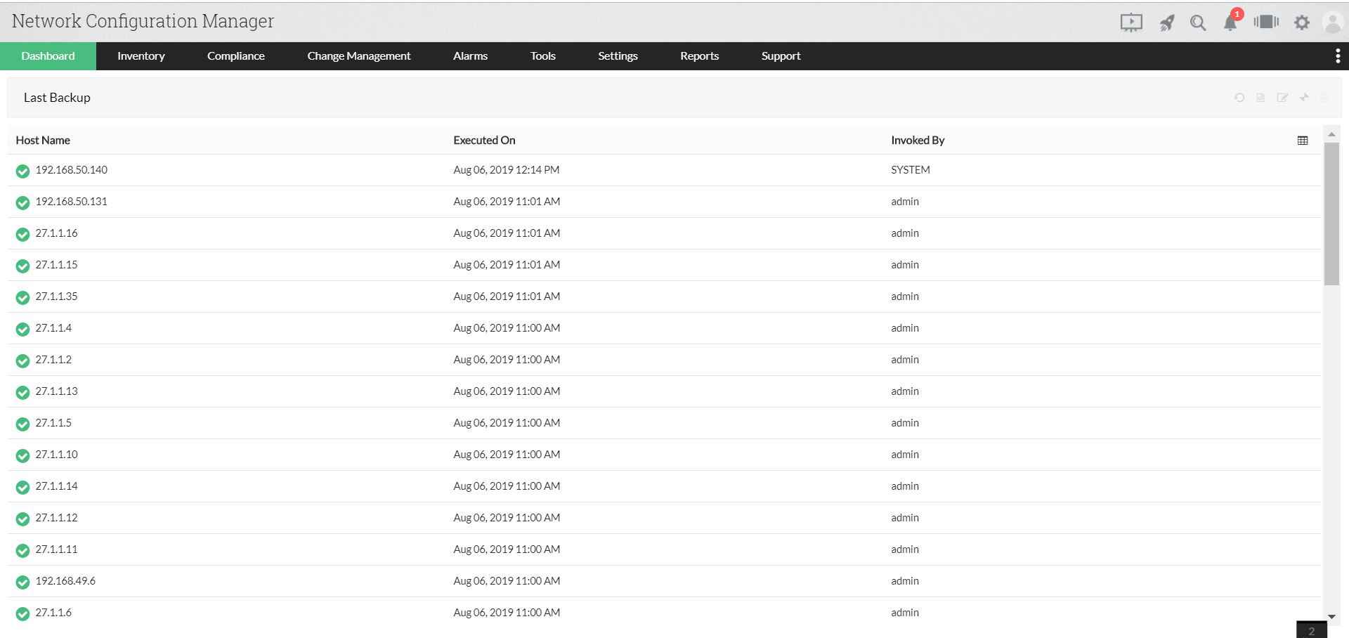 Screenshot Network Configuration Manager: Details zum letzten Backup