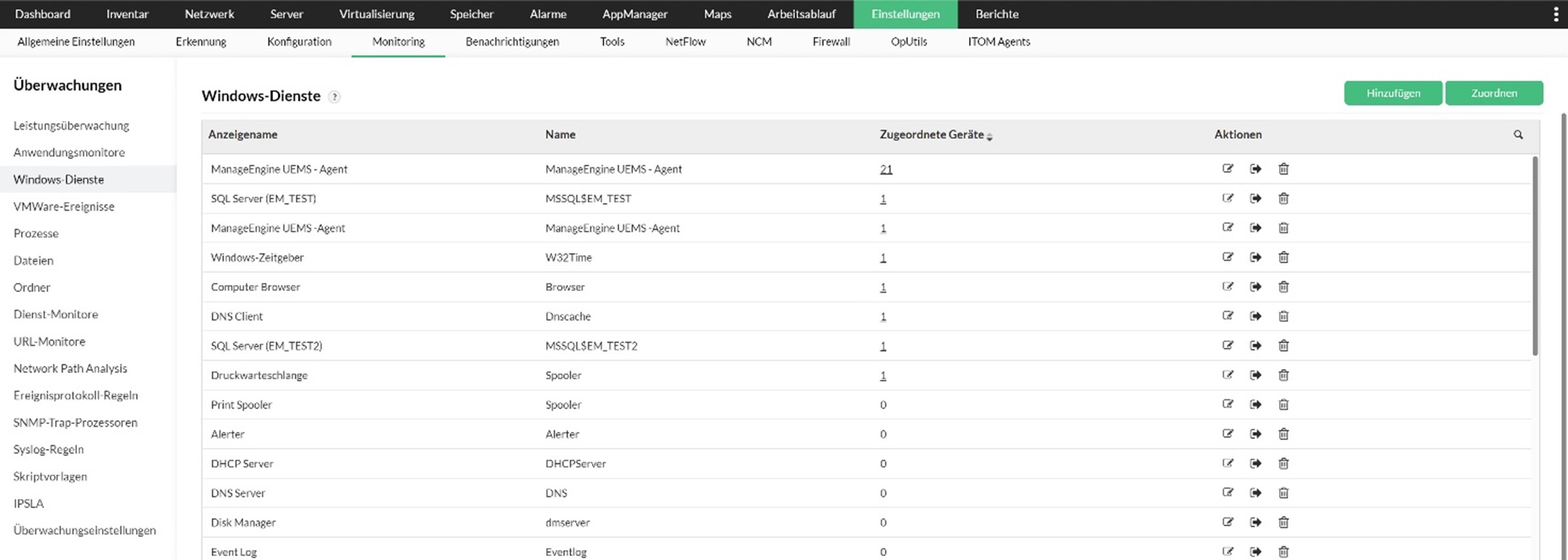 Screenshot OpManager: Windows Service Monitore