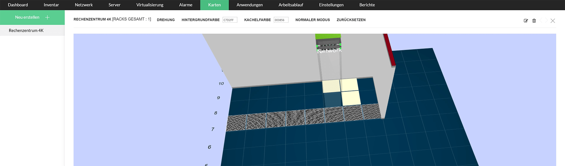 Screenshot OpManager: 3D-Modell des Rechenzentrums